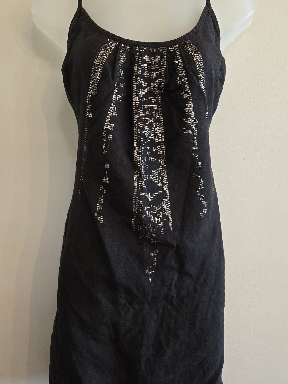 Eileen Fisher Black 100% Organic Linen Beaded Shift Dress S